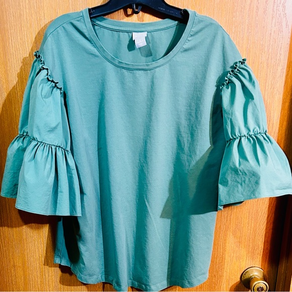 Chico's Green Ruffle Sleeve Top - Picture 2 of 6